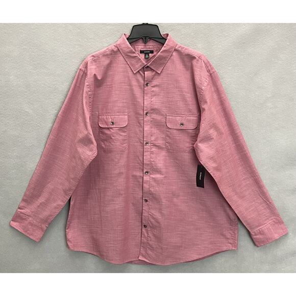 Alfani Men's XXL Button-Up Shirt Cotton 2 Chest Pockets Smudge Cranberry NEW - Picture 2 of 12